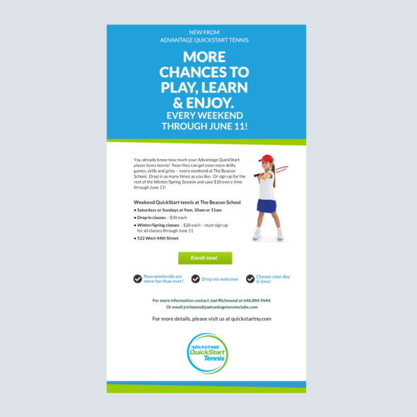 Advantage Tennis Clubs, Email Marketing, Brown Direct Marketing